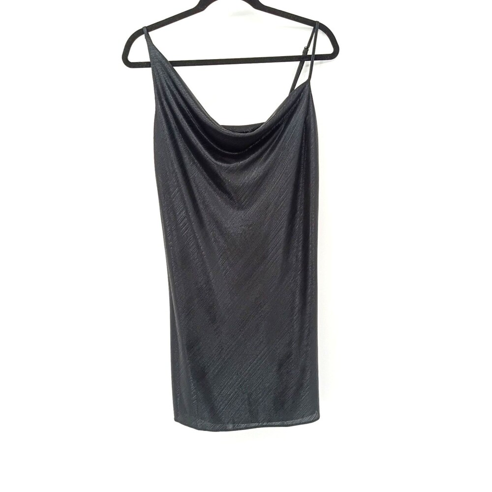 Sugar + Lips Black Satin Cowl Neck Slip Mini Dress NWT Date Night Cocktail Party